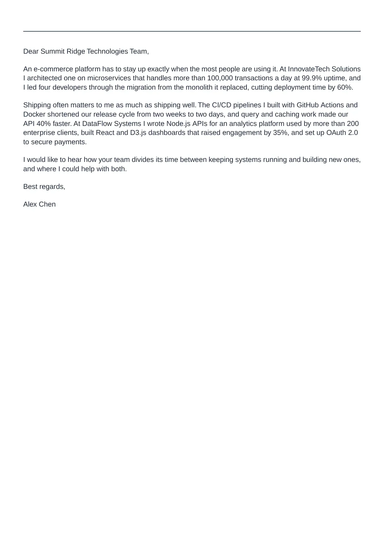IT And Developer cover letter sample