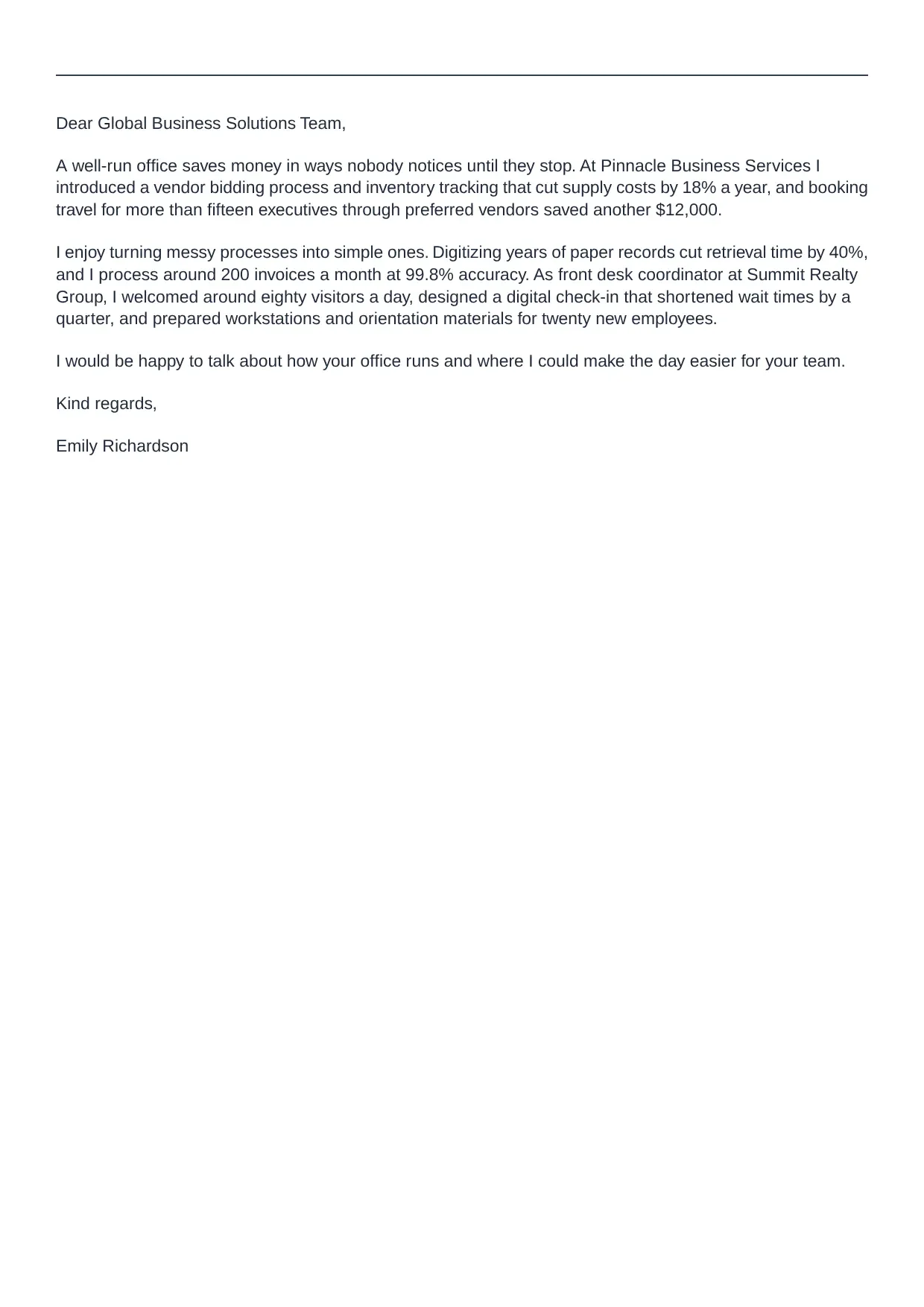 Office Assistant cover letter sample