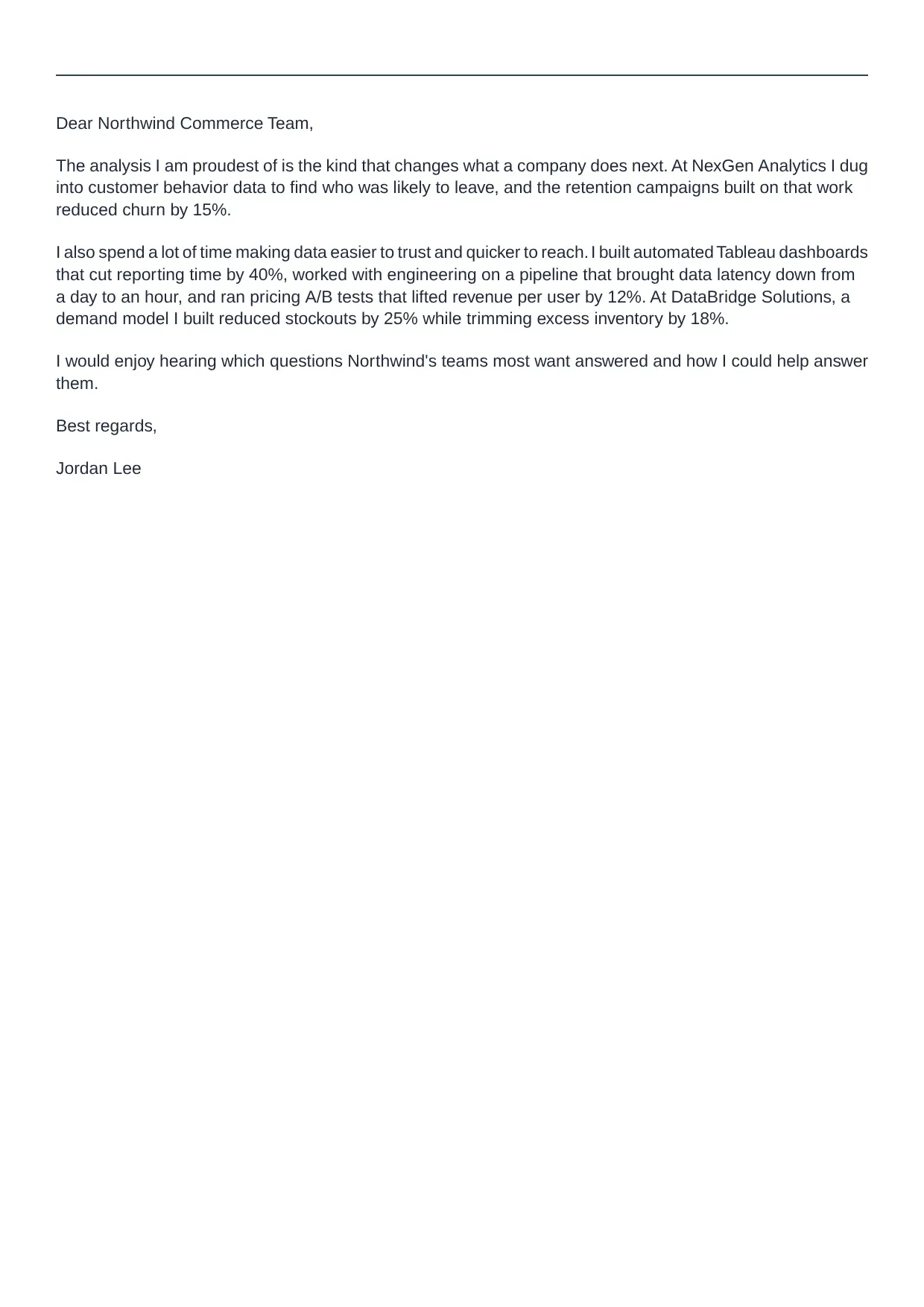Data Analyst cover letter sample