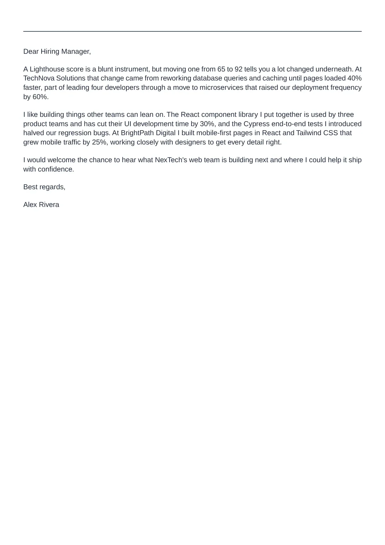 Web Developer cover letter sample