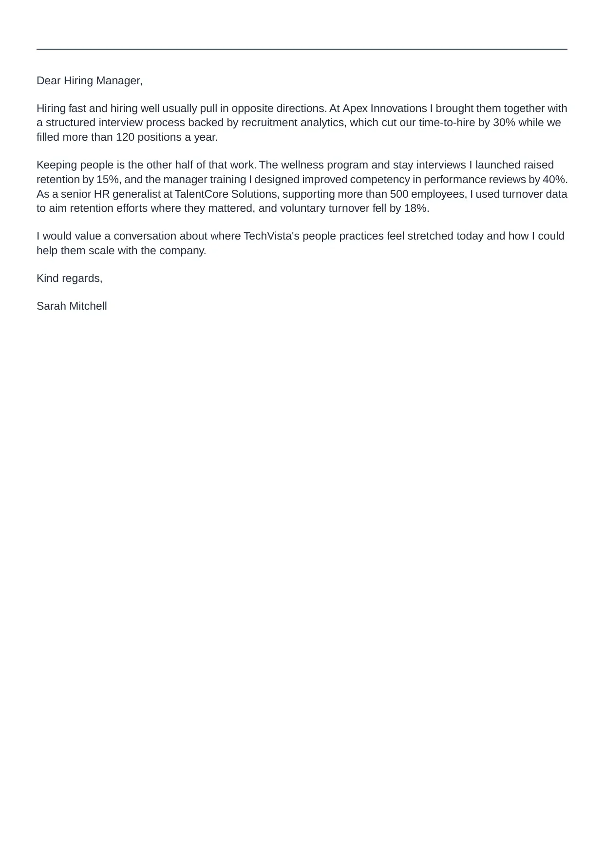 Human Resources Manager cover letter sample