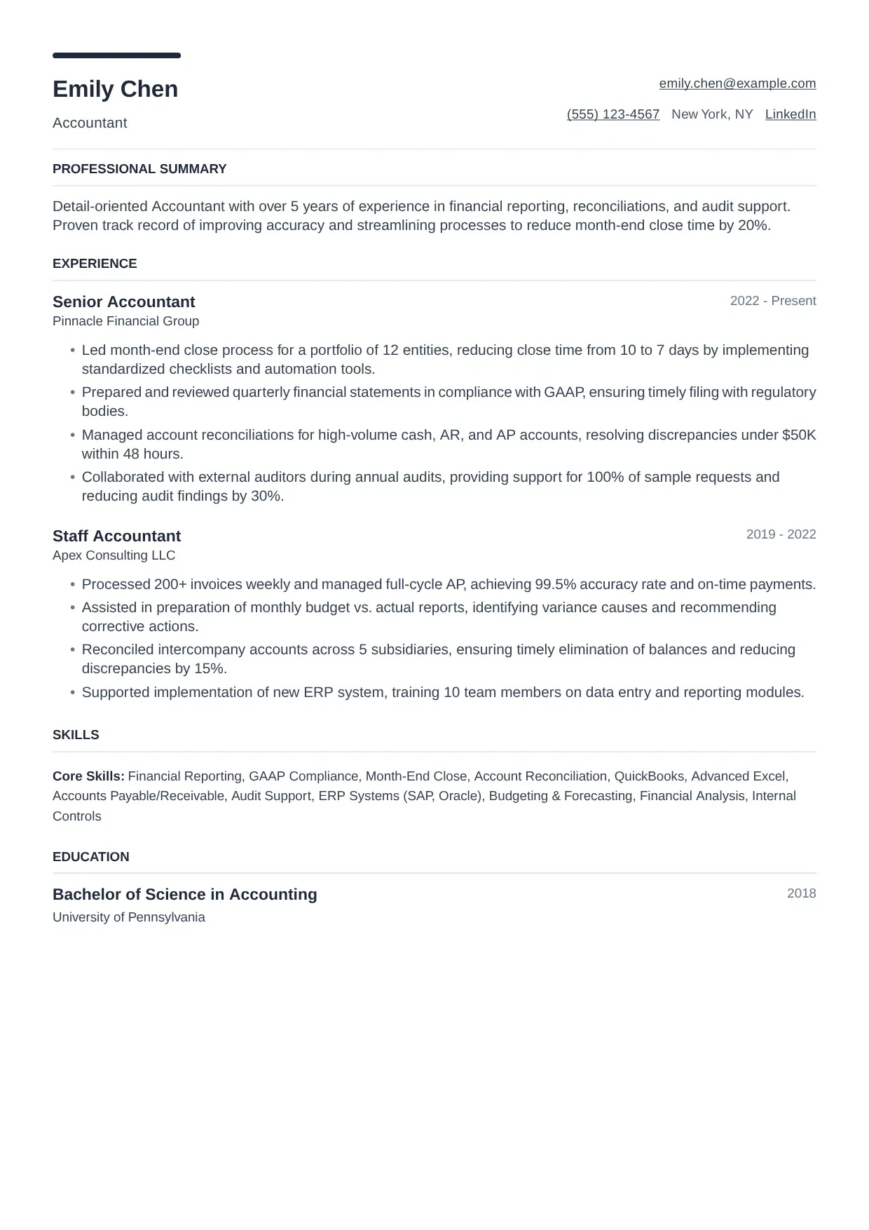 Accountant resume sample, Modern template