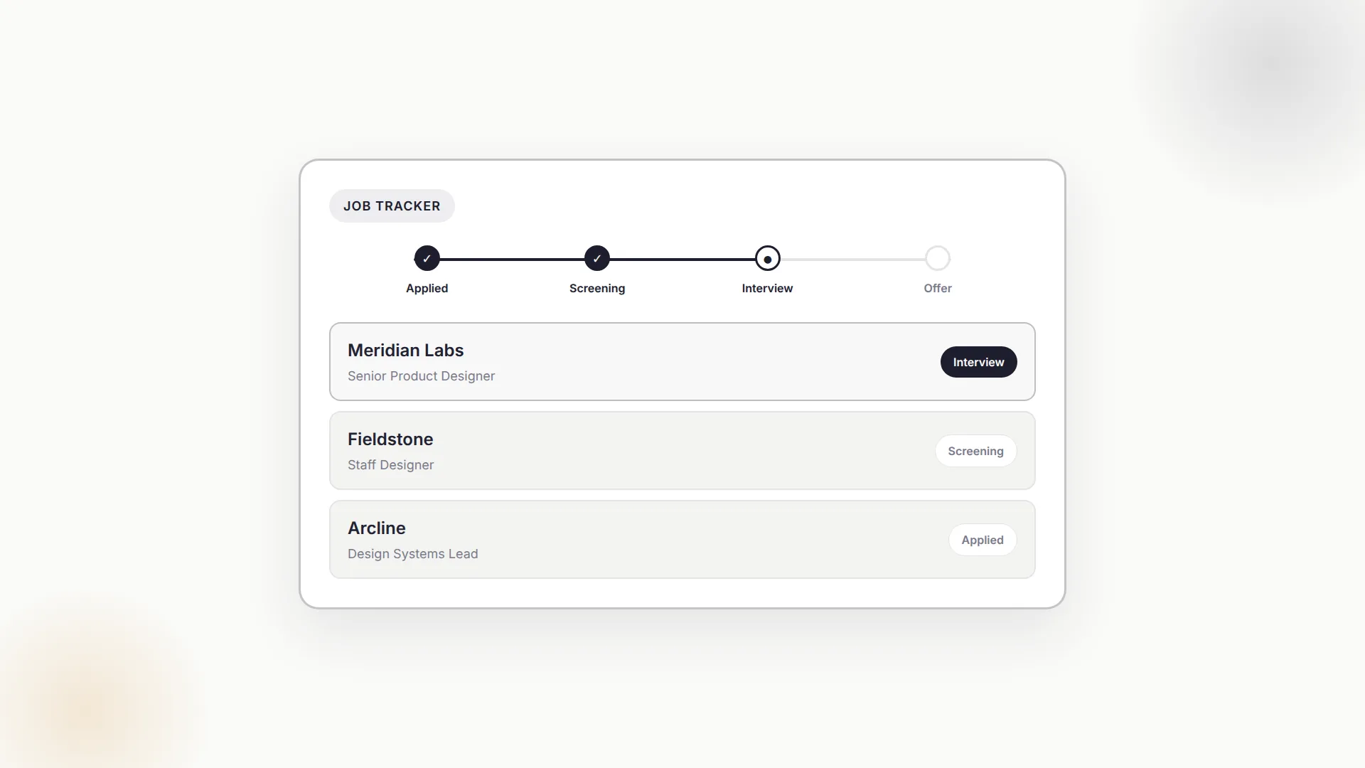 Job tracker showing applications grouped by pipeline stage